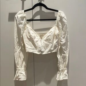 Urban Outfitters White Sweetheart Puff Sleeve Crop Blouse